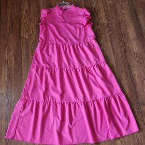 SHEIN Hot Pink Tiered Flutter Sleeve Maxi Dress